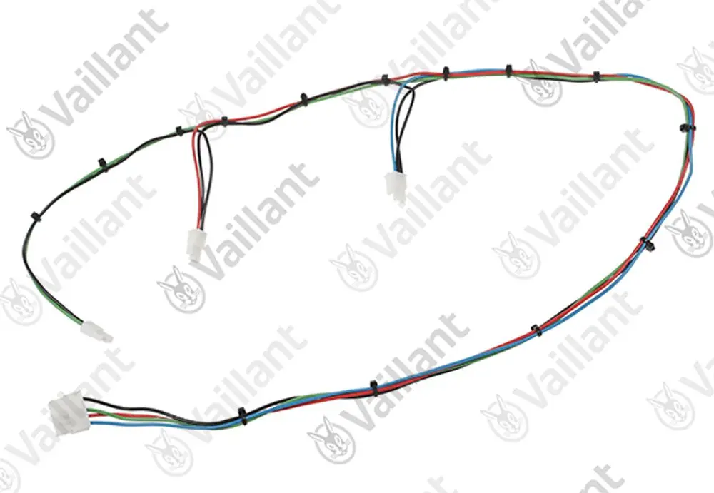Kabelbaum mit mehreren Kabeln in verschiedenen Farben und Steckverbindern, markiert mit dem Logo von Vaillant.